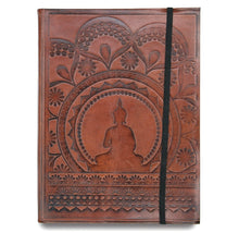 Load image into Gallery viewer, Leather notebook with elastic - mandala buddha - Hand-made