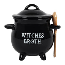 Load image into Gallery viewer, Witches' broth cauldron shaped soup bowl with lid and spoon