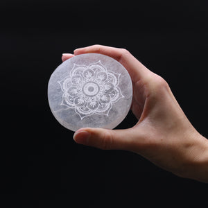 Selenite charging plate 8cm mandala design