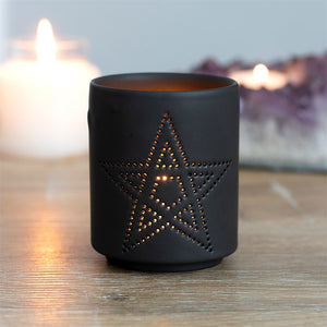 Small black tealight holder pentagram