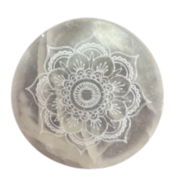 Selenite charging plate 8cm mandala design
