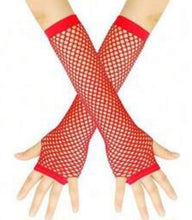 Load image into Gallery viewer, Mesh fishnet gloves - long (black purple or red)
