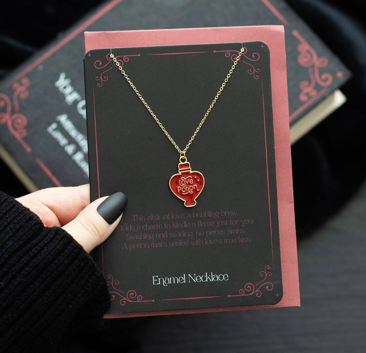 Necklace on greeting card - Love potion enamel
