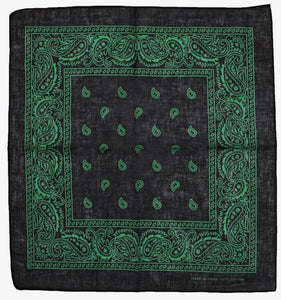 Bandana - black and green paisley