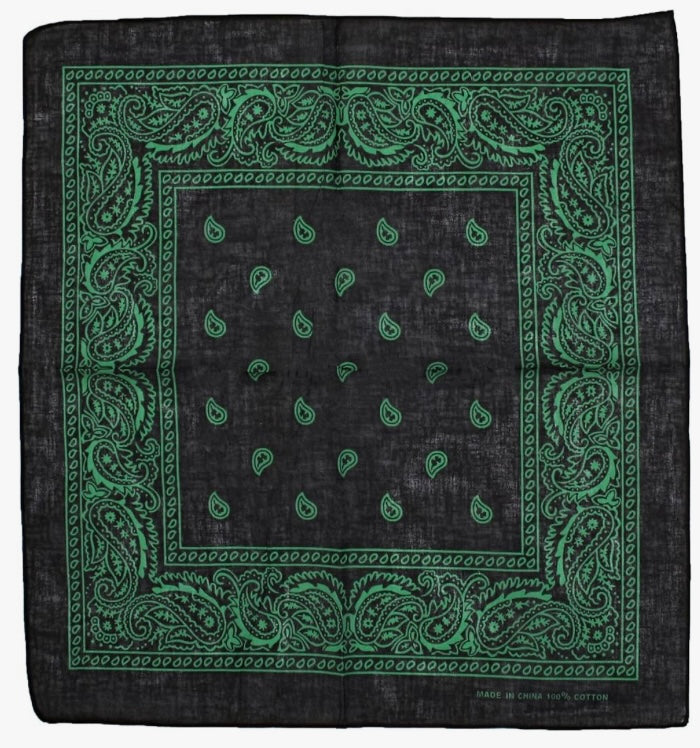 Bandana - black and green paisley