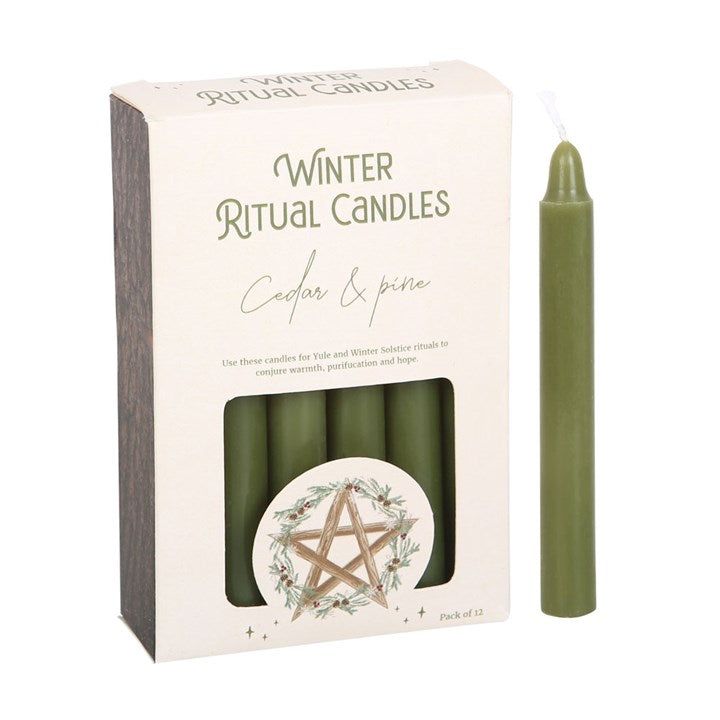 Spell candles - winter solstice ritual - cedar and pine