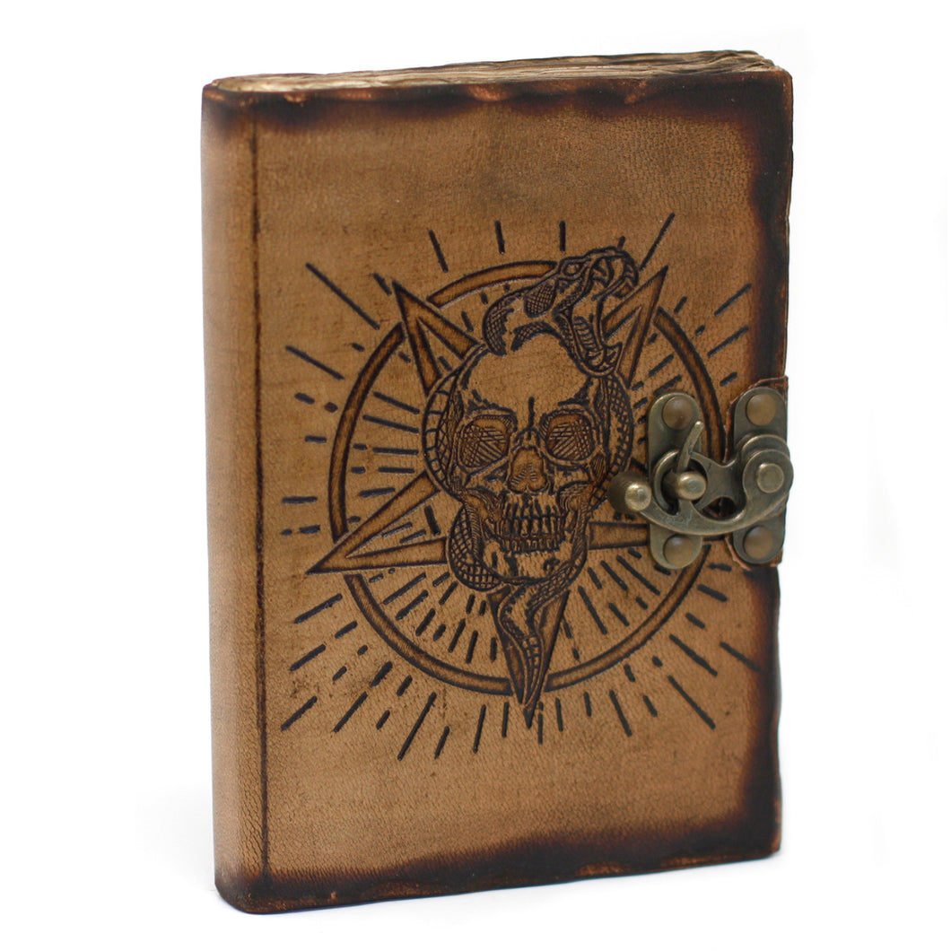 Leather notebook - Skull with Burns 17.5cm Hand-made