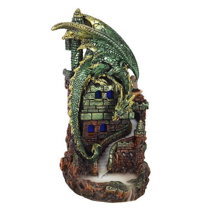 backflow incense burner LED Dragon & castle green 19cm