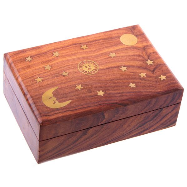 Wooden box - sun, moon and stars 10x15cm