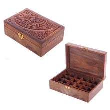 Load image into Gallery viewer, Wooden box, carved - Holds 24, 10ml essential oil bottles
