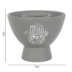 Smudge bowl - grey terracotta hamsa hand design