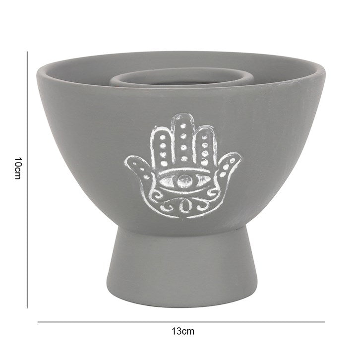 Smudge bowl - grey terracotta hamsa hand design