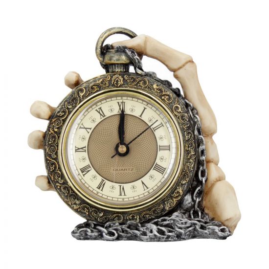 About Time Skeleton Hand Pocket Watch Mantel Clock