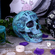 Load image into Gallery viewer, Skull - Tattoo fund money box (blue) 18cm
