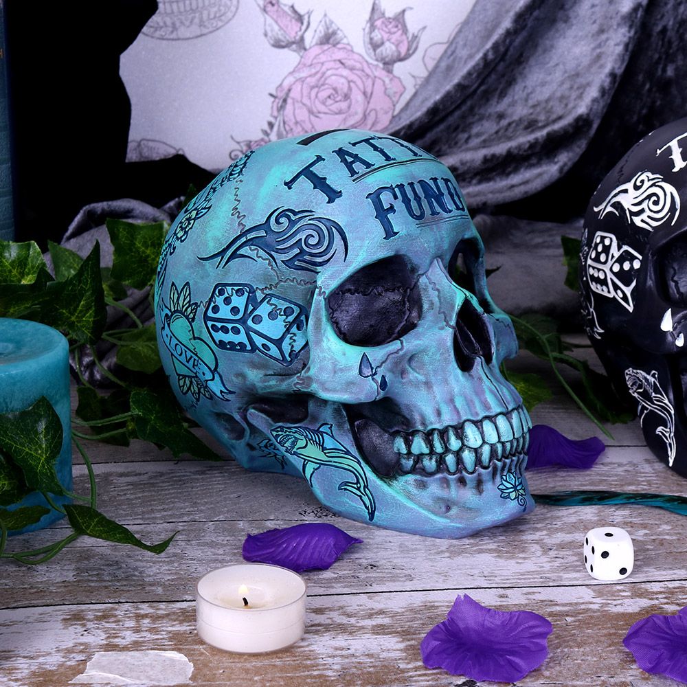 Skull - Tattoo fund money box (blue) 18cm