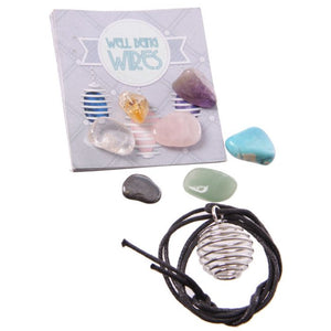 Gemstone spiral cage necklace kit with 7 crystals