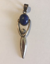 Load image into Gallery viewer, lapiz lazuli goddess pendant sterling silver
