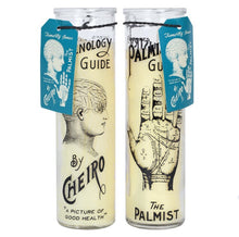 Load image into Gallery viewer, Glass tall jar candle - Palmistry or Phrenology 20cm
