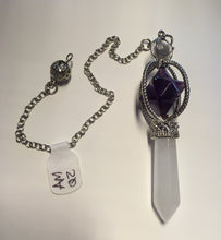 Load image into Gallery viewer, Pendulum - merkaba, quartz &amp; amethyst
