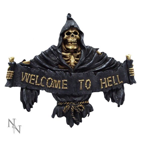 Welcome To Hell Skeleton Grim Reaper Hanging Sign 25cm