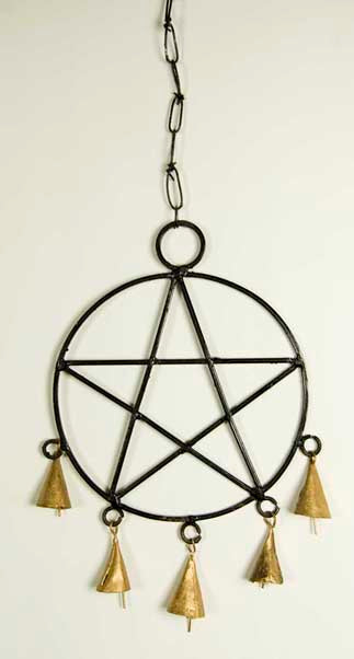 Hanging pentagram decoration with bells 45cm