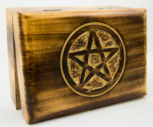 Wooden box - Carved pentagram 7x5”