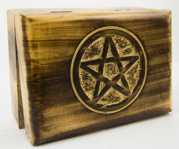 Wooden box - Carved pentagram 7x5”